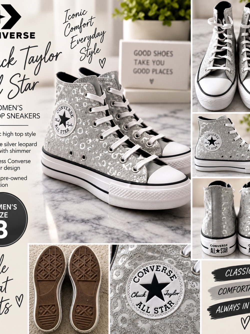 ✨Converse Chuck Taylor All Star Silver Leopard High-tops Sneakers -Women size 8✨